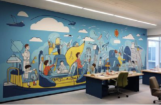 轵城办公室墙绘的特点。